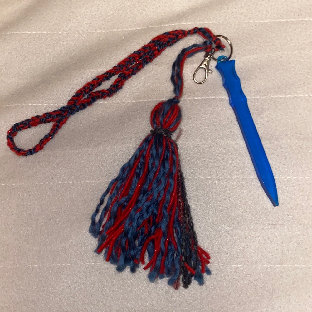 Blue with red accents self-defense resin keychain